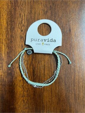 PuraVida Satellite Mint Braided and Silver Chain Bracelet